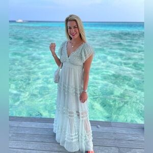 Free People: Worn Once - Lace Maxi Dress in Light Blue Size Medium